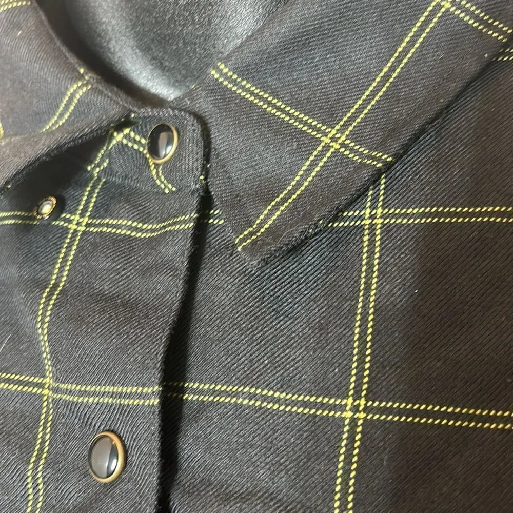 Dixxon women’s flannel stay gold black yellow pearl snap 2x new button up